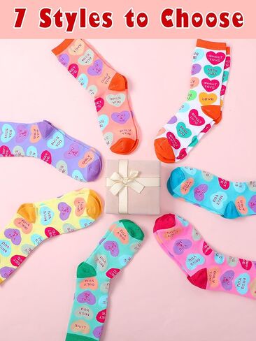 Twistover 49 Pairs Valentines Day Socks Heart Socks Bulk Love Colorful Pattern Novelty Cute Crew Socks for Women Girls Gifts in Kuwait