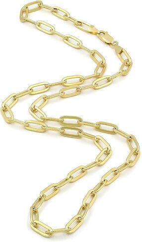 Nuragold 14k الذهب الأصفر 7 مم مشبك ورق ممدود رولو كابل ربط سلسلة قلادة قلادة، مجوهرات نسائية مشبك جراد البحر 16 بوصة 18 بوصة 20 بوصة 22 بوصة 24 بوصة in Saudi Arabia