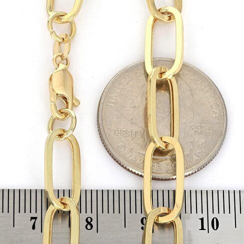 Nuragold 14k الذهب الأصفر 7 مم مشبك ورق ممدود رولو كابل ربط سلسلة قلادة قلادة، مجوهرات نسائية مشبك جراد البحر 16 بوصة 18 بوصة 20 بوصة 22 بوصة 24 بوصة in Saudi Arabia
