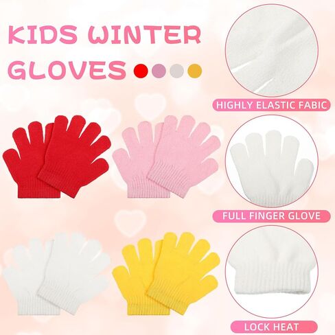 Liitrsh 12 Pcs Kids Winter Beanie Hat Scarf Gloves Set for 2-6 Years Old Girls Boys Toddler Warm Winter Knit Hat Scarf Gloves Set for Christmas Seasonal Gift, 4 Colors, Pink, Yellow, Red, White, 2-6 in Saudi Arabia