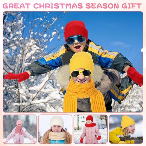 Liitrsh 12 Pcs Kids Winter Beanie Hat Scarf Gloves Set for 2-6 Years Old Girls Boys Toddler Warm Winter Knit Hat Scarf Gloves Set for Christmas Seasonal Gift, 4 Colors, Pink, Yellow, Red, White, 2-6 in Saudi Arabia