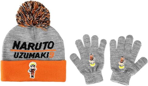 Naruto Shippuden Cuffed Beanie Hat with Pom and Gloves Combo Set for kids in Saudi Arabia