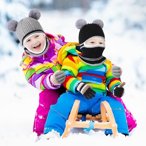 9 Pcs Kids Hood Scarf Gloves Set Kids Knit Hat Winter Thick Earflap Skull Caps Toddler Fleece Beanie Cap Balaclava for Boy Girls, 3 Style in Saudi Arabia