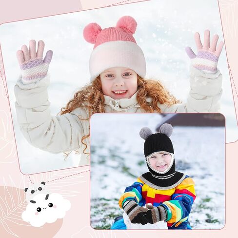 9 Pcs Kids Hood Scarf Gloves Set Kids Knit Hat Winter Thick Earflap Skull Caps Toddler Fleece Beanie Cap Balaclava for Boy Girls, 3 Style in Saudi Arabia