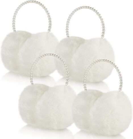Liitrsh 4 Pcs White Fur Earmuffs Women Fluffy Ear Muffs Faux Fur Pearl Soft Plush Earmuffs for Adult Winter Outdoor Cold Weather in Saudi Arabia