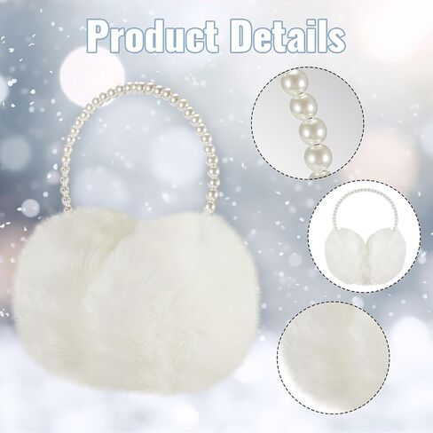 Liitrsh 4 Pcs White Fur Earmuffs Women Fluffy Ear Muffs Faux Fur Pearl Soft Plush Earmuffs for Adult Winter Outdoor Cold Weather in Saudi Arabia