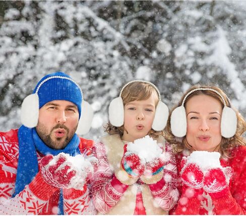 Liitrsh 4 Pcs White Fur Earmuffs Women Fluffy Ear Muffs Faux Fur Pearl Soft Plush Earmuffs for Adult Winter Outdoor Cold Weather in Saudi Arabia
