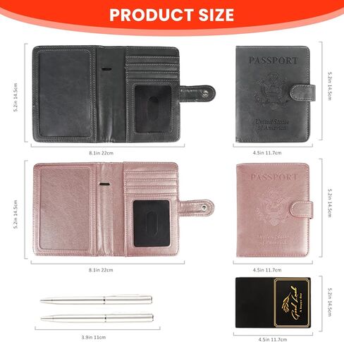 محفظتان لحمل جواز السفر، هدية للأصدقاء أو العائلة، إكسسوارات أساسية لطيفة للسفر للرجال والنساء، حافظة جواز سفر من جلد البولي يوريثان باللون الرمادي والوردي مع قلم، صندوق هدايا عيد الميلاد مع بطاقة تهنئة (8 قطع) in Kuwait