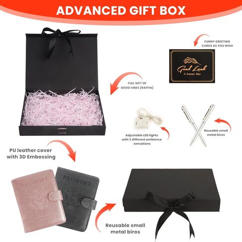 محفظتان لحمل جواز السفر، هدية للأصدقاء أو العائلة، إكسسوارات أساسية لطيفة للسفر للرجال والنساء، حافظة جواز سفر من جلد البولي يوريثان باللون الرمادي والوردي مع قلم، صندوق هدايا عيد الميلاد مع بطاقة تهنئة (8 قطع) in Kuwait