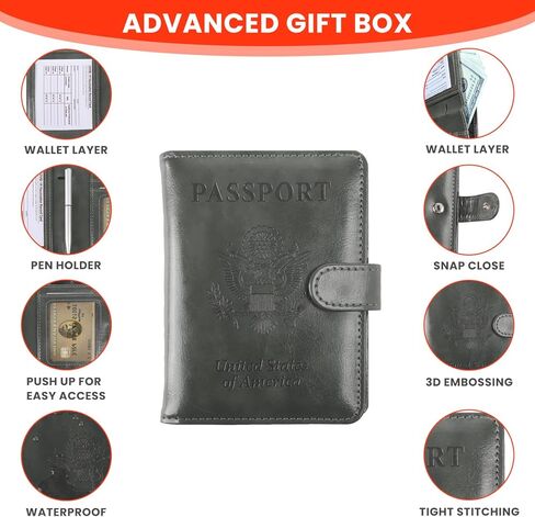 محفظتان لحمل جواز السفر، هدية للأصدقاء أو العائلة، إكسسوارات أساسية لطيفة للسفر للرجال والنساء، حافظة جواز سفر من جلد البولي يوريثان باللون الرمادي والوردي مع قلم، صندوق هدايا عيد الميلاد مع بطاقة تهنئة (8 قطع) in Kuwait