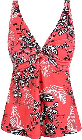 Hilor Women's Underwire Tankini Top Bathing Suit Front Twist V Neck Swimsuit Top Flowy Swimwear Top Only in Kuwait