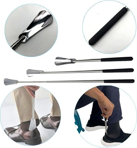 Leetye Mei Shoe Horn مقبض طويل لكبار السن، أبواق الأحذية المحمولة ذات المقبض الطويل، أبواق الأحذية للرجال والنساء والأطفال، قرن حذاء طويل للغاية مع قرن حذاء معدني تلسكوبي بطول 13-26 بوصة قابل للتعديل in Kuwait