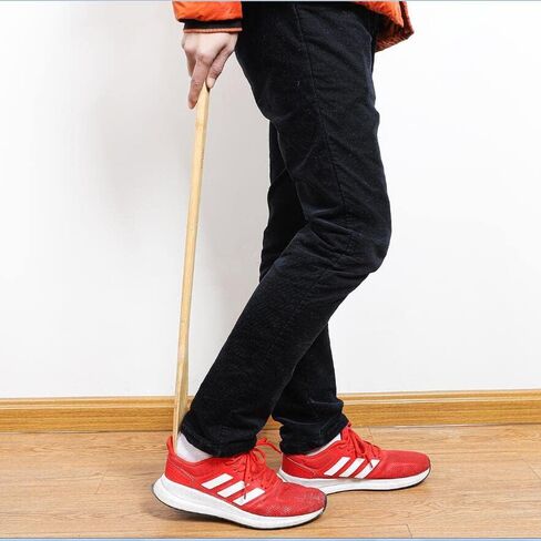 OFITMAGIC 21.6'' Long Handled Bamboo Wooden Shoe Horn,Wood Shoe Horn Long Handle for Seniors,Women and Men,Wooden ShoeHorn with Leather Strap for Hanging in Kuwait