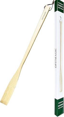 OFITMAGIC 21.6'' Long Handled Bamboo Wooden Shoe Horn,Wood Shoe Horn Long Handle for Seniors,Women and Men,Wooden ShoeHorn with Leather Strap for Hanging in Kuwait
