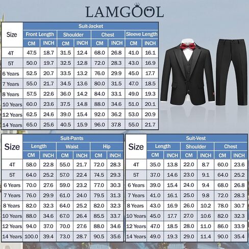 Lamgool Boys Suits 3 Piece Slim Fit One Button Tuxedo Jacket Vest and Pant for Kids Prom Wedding Formal Set Size 4-14 Years in Saudi Arabia