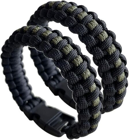 CIBBALIY 2 Army Green Paracord Bracelets 8.5" Braided Tactical Bracelet include Parachute Cord and Plastic Buckles for Hiking Travelling Camping in Kuwait