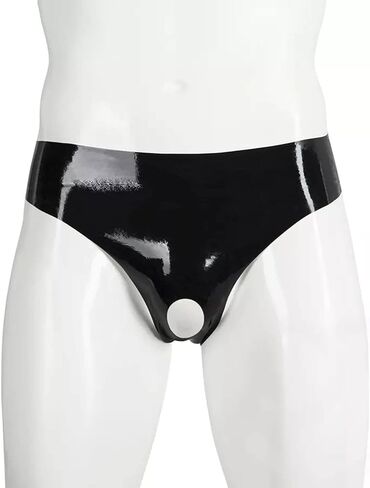 بوكسر رجالي من الجلد PVC من Panegy، سروال قصير مثير مثير مفتوح بين الرجلين وسحاب لامع غير لامع (الملصق L-5XL= US XS-2XL) in Kuwait