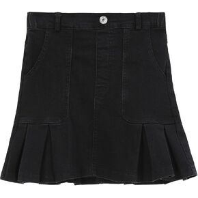 Kukume Little Girls' Mid Waist Button Front Denim Skirts A-Line Mini Flared Pleated Jean Skorts Skirts for 3-12 Years in Kuwait
