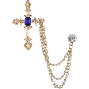 vintage Gold Cross Brooch Suit Lapel Pin for Men Long Tassel Chain Brooch Red/Blue Large Crystal Rhinestone Cross Brooch Formal Dress Accessories in Kuwait