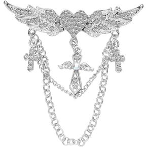 Gold Angel Wings Tassel Chain Brooch Collar Pins for Men,Vintage Love Heart Sweater Shawl Chain Clips Brooch Chain for Men Suits Lapel Pin