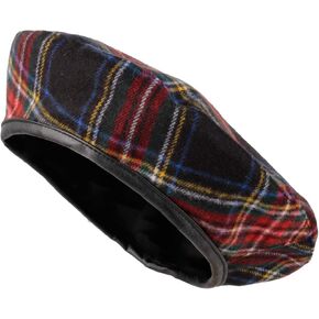 WITHMOONS Polyester Beret Hat Tartan Check Leather Sweatband KR3781