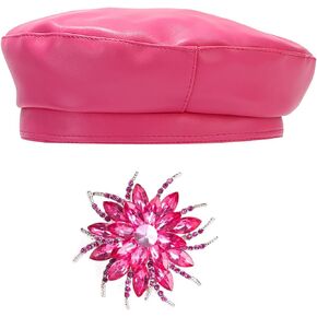 Chic PU Leather Beret for Women, Classic Berets Artist Painter Cap with Rhinestones Accessories
