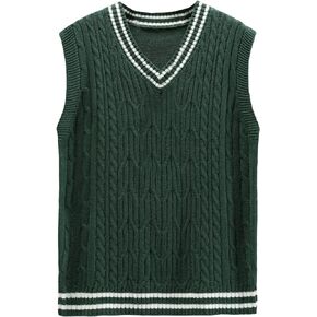 GORGLITTER Men's Striped Cable Knit Sweater Vest Sleeveless V Neck Pullover Sweater Tops in Saudi Arabia