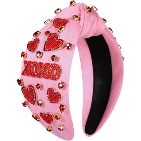 CEALXHENY إكسسوارات عصابات رأس عيد الحب للنساء XOXO Love Massage Heart عقال أحمر وردي قلب كريستال معقود عصابة رأس مرصعة بالجواهر واسعة عقدة رأس هدايا عيد الحب (XOXO A) in Saudi Arabia