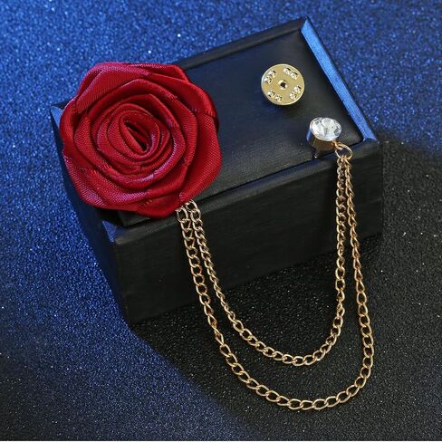 4pcs Rose Lapel Brooch with Hanging Chain, Handmade Rose Flower Brooch Badge Tassel Chain Men's Suit Accessories in Saudi Arabia