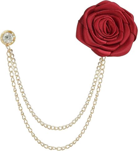 4pcs Rose Lapel Brooch with Hanging Chain, Handmade Rose Flower Brooch Badge Tassel Chain Men's Suit Accessories in Saudi Arabia