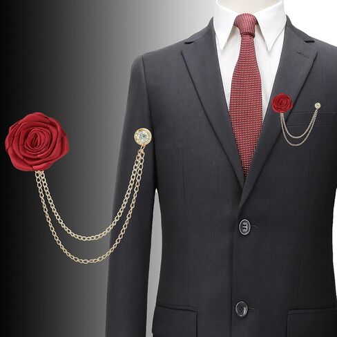 4pcs Rose Lapel Brooch with Hanging Chain, Handmade Rose Flower Brooch Badge Tassel Chain Men's Suit Accessories in Saudi Arabia