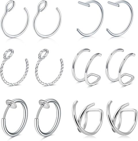 QWALIT Fake Lip Piercing Fake Lip Ring Fake Nose Ring Fake Snake Bites Fake Nose Piercing Faux Lip Rings Fake Snake Bite Piercing Clip Lip Ring Ear Cuff Earrings in Kuwait