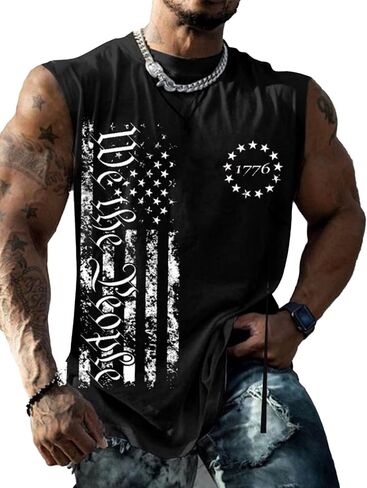 Mens Muscle Tank We The People American Flag Shirt 4th of July Independence Day Sleeveless Tee Tops in Saudi Arabia