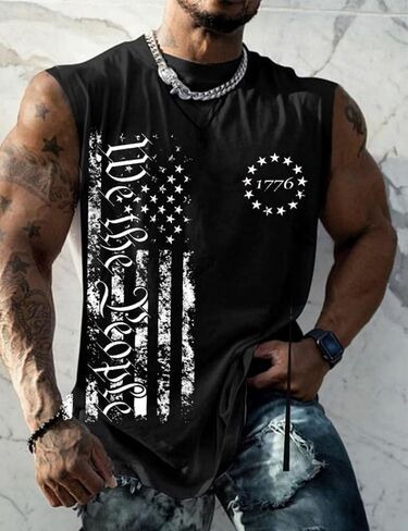 Mens Muscle Tank We The People American Flag Shirt 4th of July Independence Day Sleeveless Tee Tops in Saudi Arabia