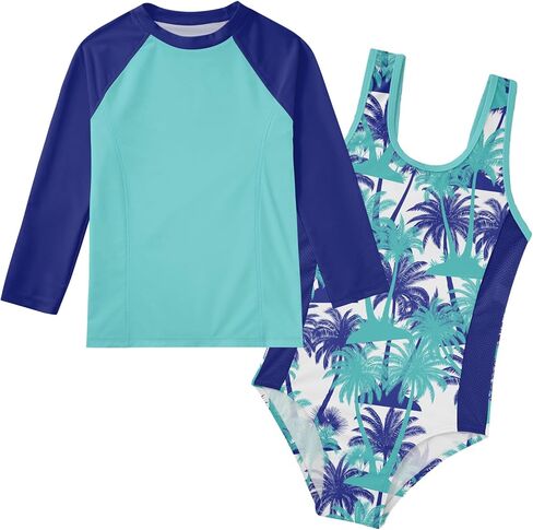 UNIFACO Girls Swimsuit Long Sleeve Bathing Suits 2 Piece Rashguard Sets with UPF 50+ Sun Protection in Kuwait