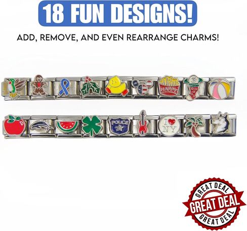 2CUTECHARMZ Stylish Italian Charm Bracelet, 18 charm bracelet with unique designs. 6.9 inches long, interchangeable charms… in Saudi Arabia