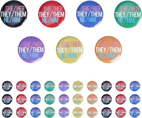 210 Pcs Pronoun Badges Pins Multiple Colors Round Gender Identity Pins They Them Pronoun Pin He Him She Her Pronoun Pinback Button for Shirts Clothes in Saudi Arabia