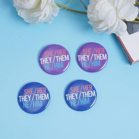 210 Pcs Pronoun Badges Pins Multiple Colors Round Gender Identity Pins They Them Pronoun Pin He Him She Her Pronoun Pinback Button for Shirts Clothes in Saudi Arabia