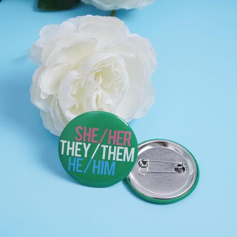 210 Pcs Pronoun Badges Pins Multiple Colors Round Gender Identity Pins They Them Pronoun Pin He Him She Her Pronoun Pinback Button for Shirts Clothes in Saudi Arabia