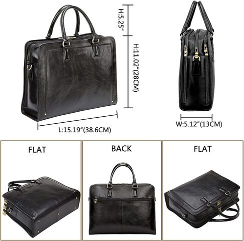 Banuce Full Grains Italian Vegetable Tanned Leather Briefcase for Women Attache Case Stylish Handbags 14 Inch Laptop Computer Professional Business Work Bags with Luggage Strap Black in Saudi Arabia