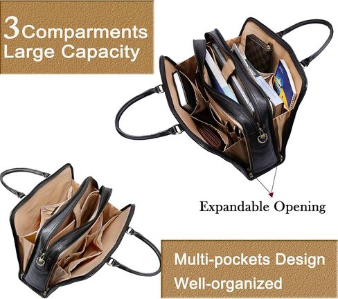 Banuce Full Grains Italian Vegetable Tanned Leather Briefcase for Women Attache Case Stylish Handbags 14 Inch Laptop Computer Professional Business Work Bags with Luggage Strap Black in Saudi Arabia