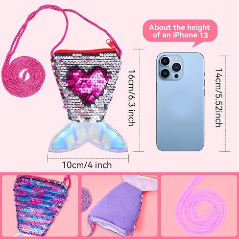 2Pcs Mermaid Tail Coin Purse Sequin Crossbody Coin Wallet Bags Little Girls Mermaid Party Birthday Gifts(Color+Pink) in Saudi Arabia
