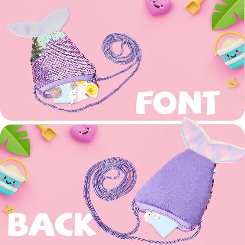 2Pcs Mermaid Tail Coin Purse Sequin Crossbody Coin Wallet Bags Little Girls Mermaid Party Birthday Gifts(Color+Pink) in Saudi Arabia