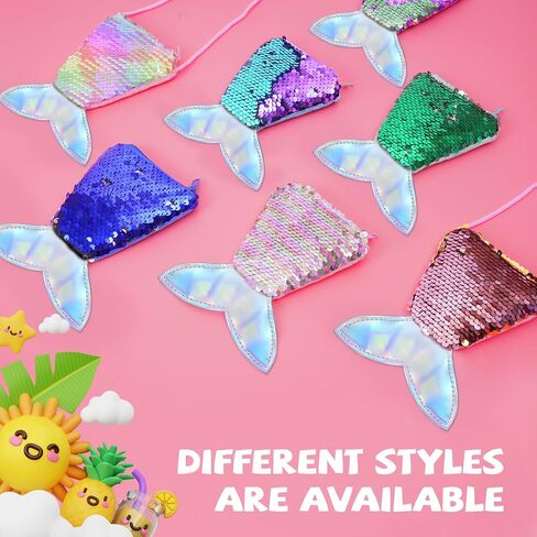 2Pcs Mermaid Tail Coin Purse Sequin Crossbody Coin Wallet Bags Little Girls Mermaid Party Birthday Gifts(Color+Pink) in Saudi Arabia