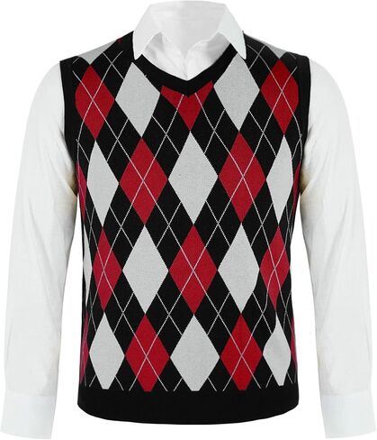 Karlywindow Mens Argyle Sweater Vests Rhombus Sleeveless V-Neck Knit Pullover Vest in Saudi Arabia