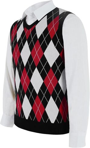 Karlywindow Mens Argyle Sweater Vests Rhombus Sleeveless V-Neck Knit Pullover Vest in Saudi Arabia