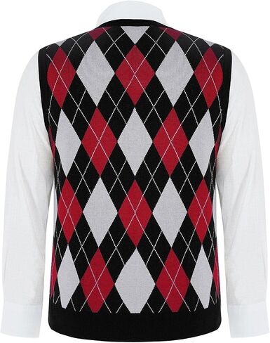 Karlywindow Mens Argyle Sweater Vests Rhombus Sleeveless V-Neck Knit Pullover Vest in Saudi Arabia