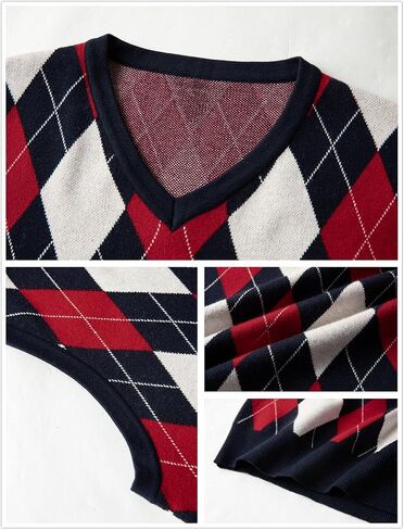 Karlywindow Mens Argyle Sweater Vests Rhombus Sleeveless V-Neck Knit Pullover Vest in Saudi Arabia