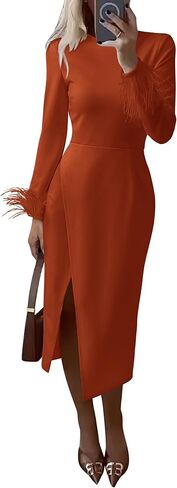 PRETTYGARDEN المرأة 2023 الخريف فستان بكم طويل رسمي ميدي Bodycon التفاف شق ريشة أنيقة الزفاف ضيف فساتين لحفلات الكوكتيل in Kuwait