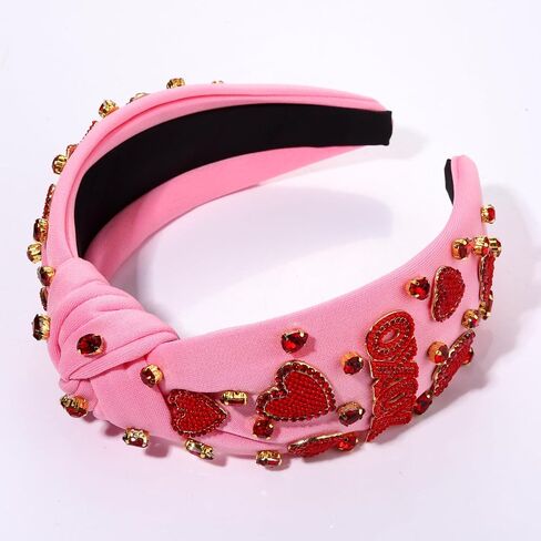 CEALXHENY إكسسوارات عصابات رأس عيد الحب للنساء XOXO Love Massage Heart عقال أحمر وردي قلب كريستال معقود عصابة رأس مرصعة بالجواهر واسعة عقدة رأس هدايا عيد الحب (XOXO A) in Saudi Arabia